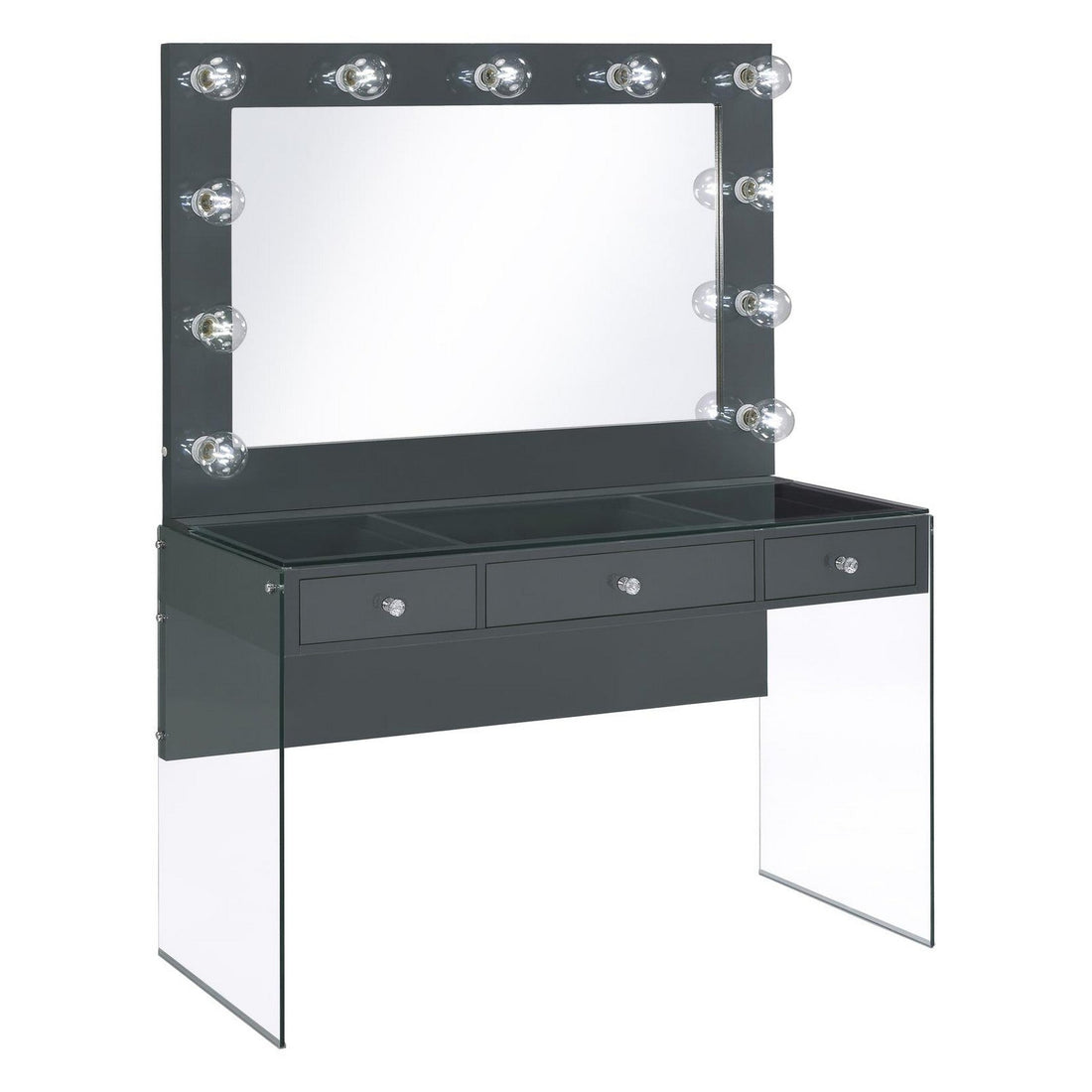 Afshan 3-drawer Vanity Desk with Lighting Mirror Grey High Gloss 935923