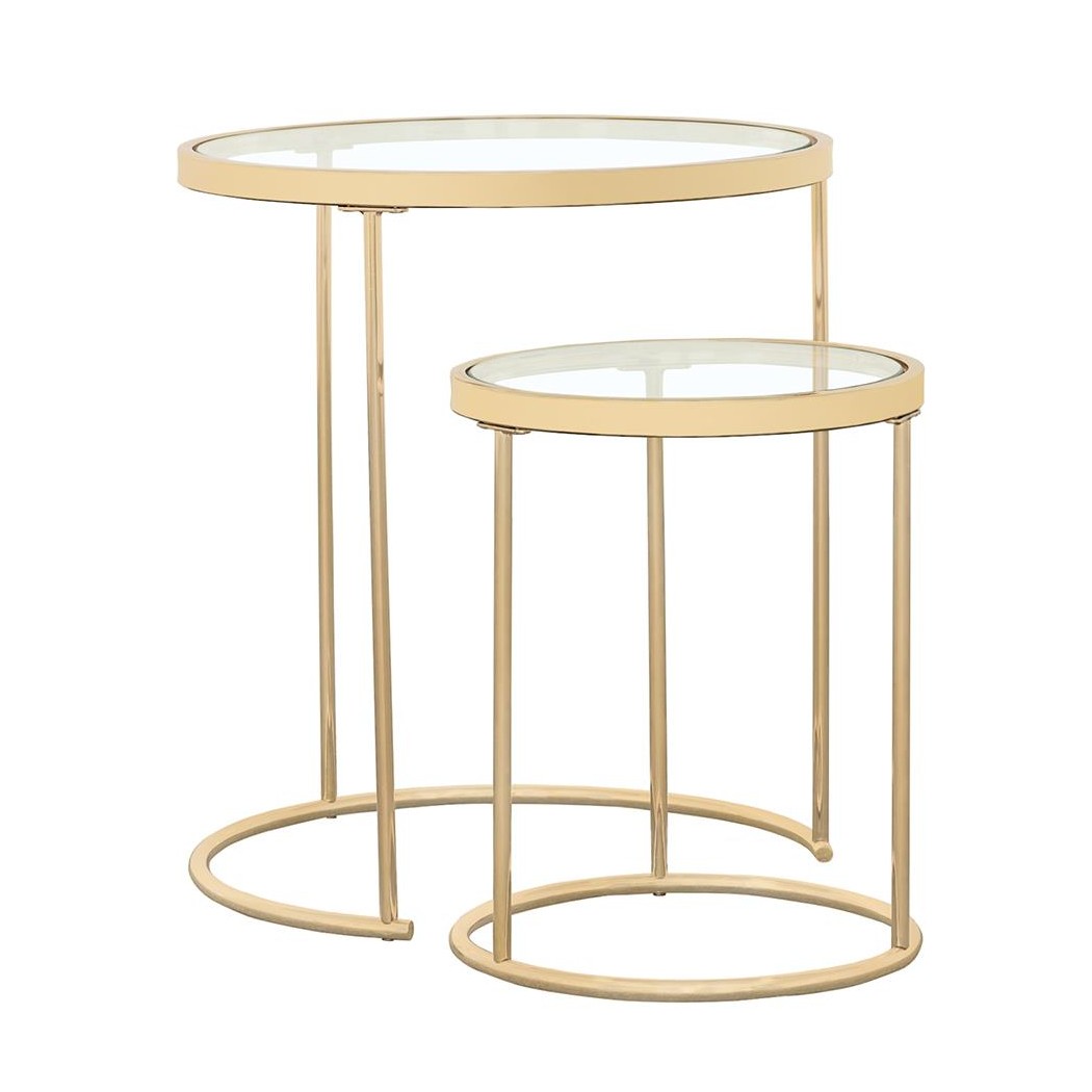 Maylin 2-piece Round Glass Top Nesting Tables Gold 935936
