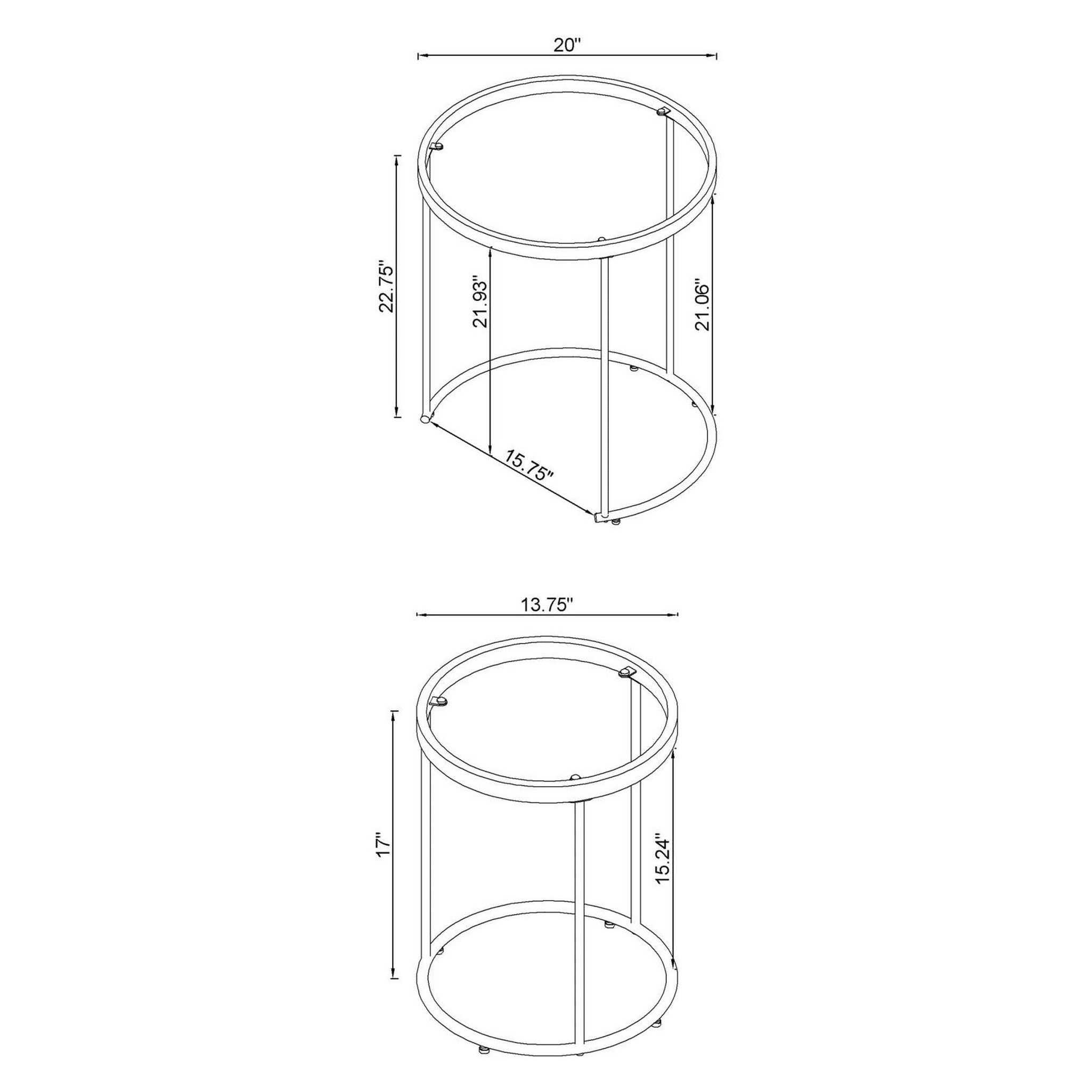 Maylin 2-piece Round Glass Top Nesting Tables Gold 935936