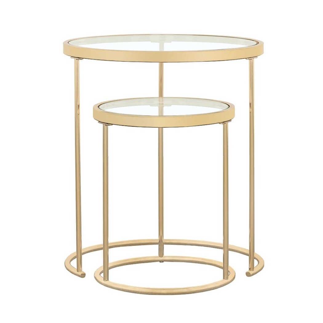 Maylin 2-piece Round Glass Top Nesting Tables Gold 935936