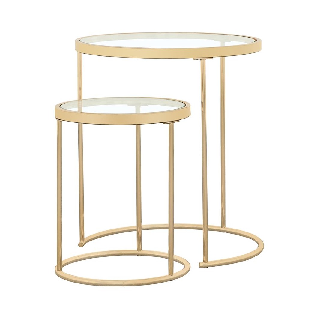 Maylin 2-piece Round Glass Top Nesting Tables Gold 935936