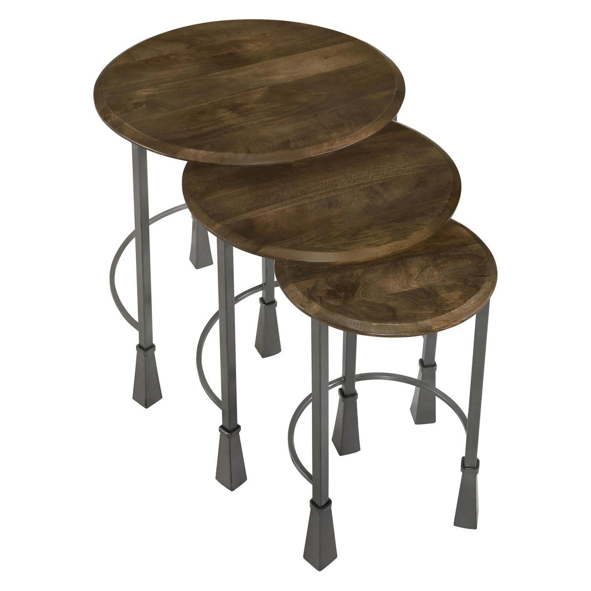 Deja 3-piece Round Nesting Table Natural and Gunmetal 935971