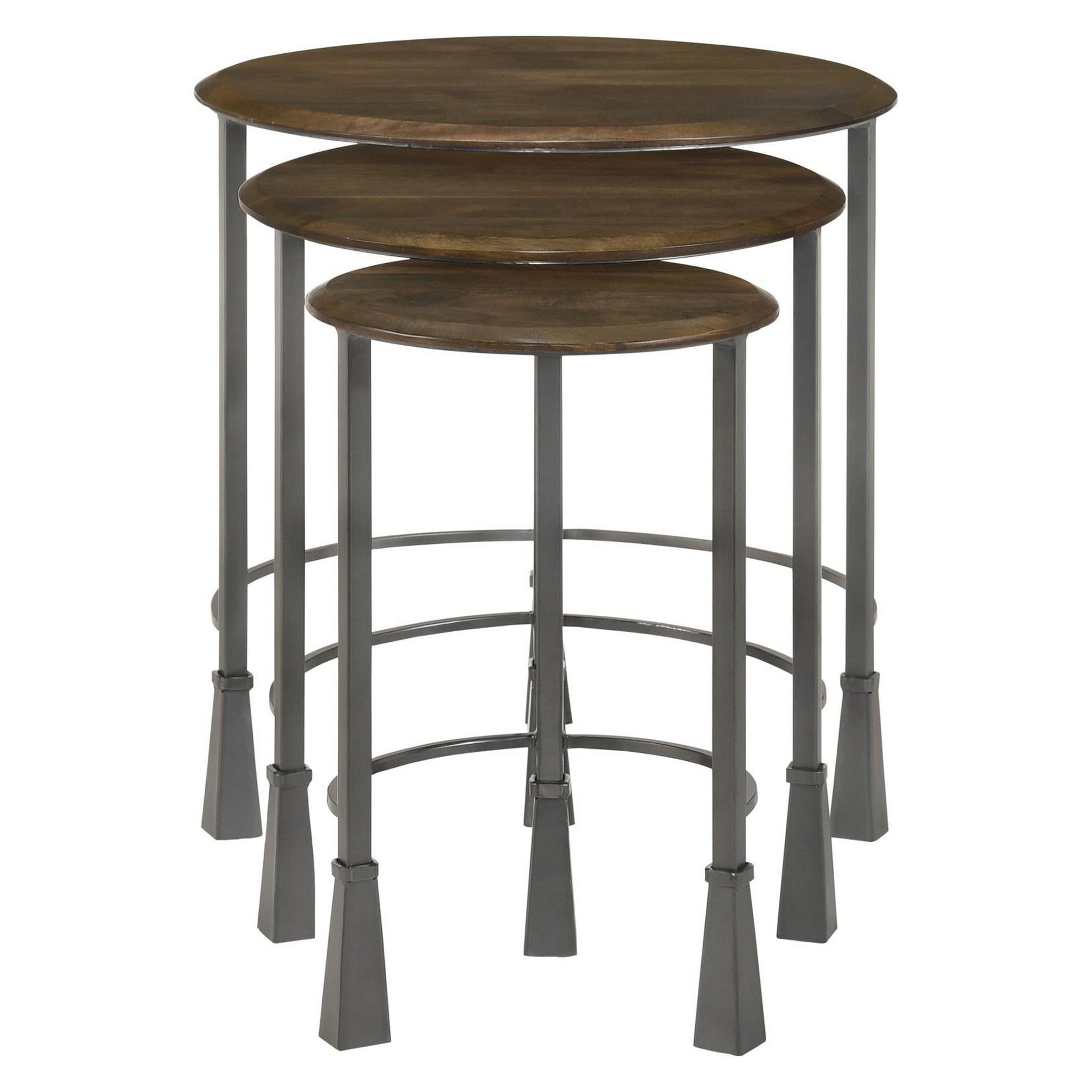 Deja 3-piece Round Nesting Table Natural and Gunmetal 935971