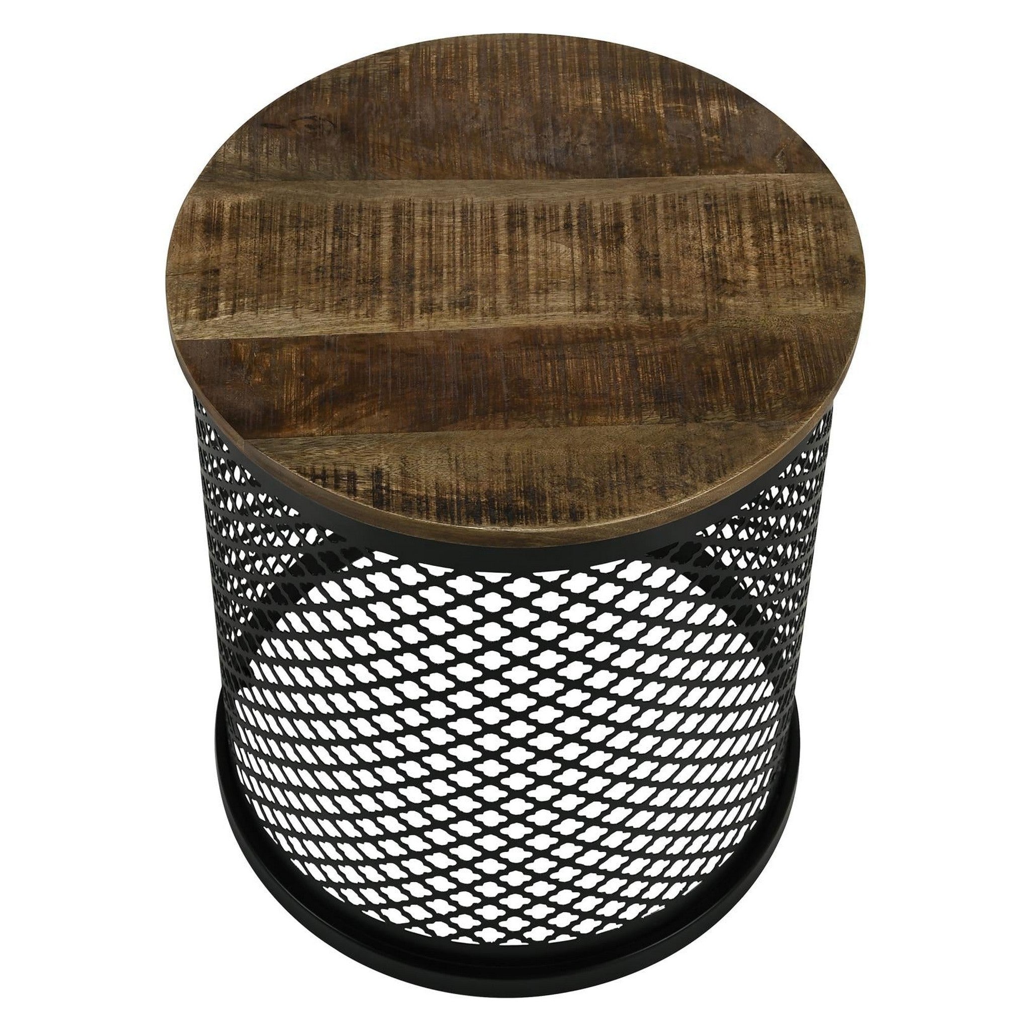 Aurora Round Accent Table with Drum Base Natural and Black 935990