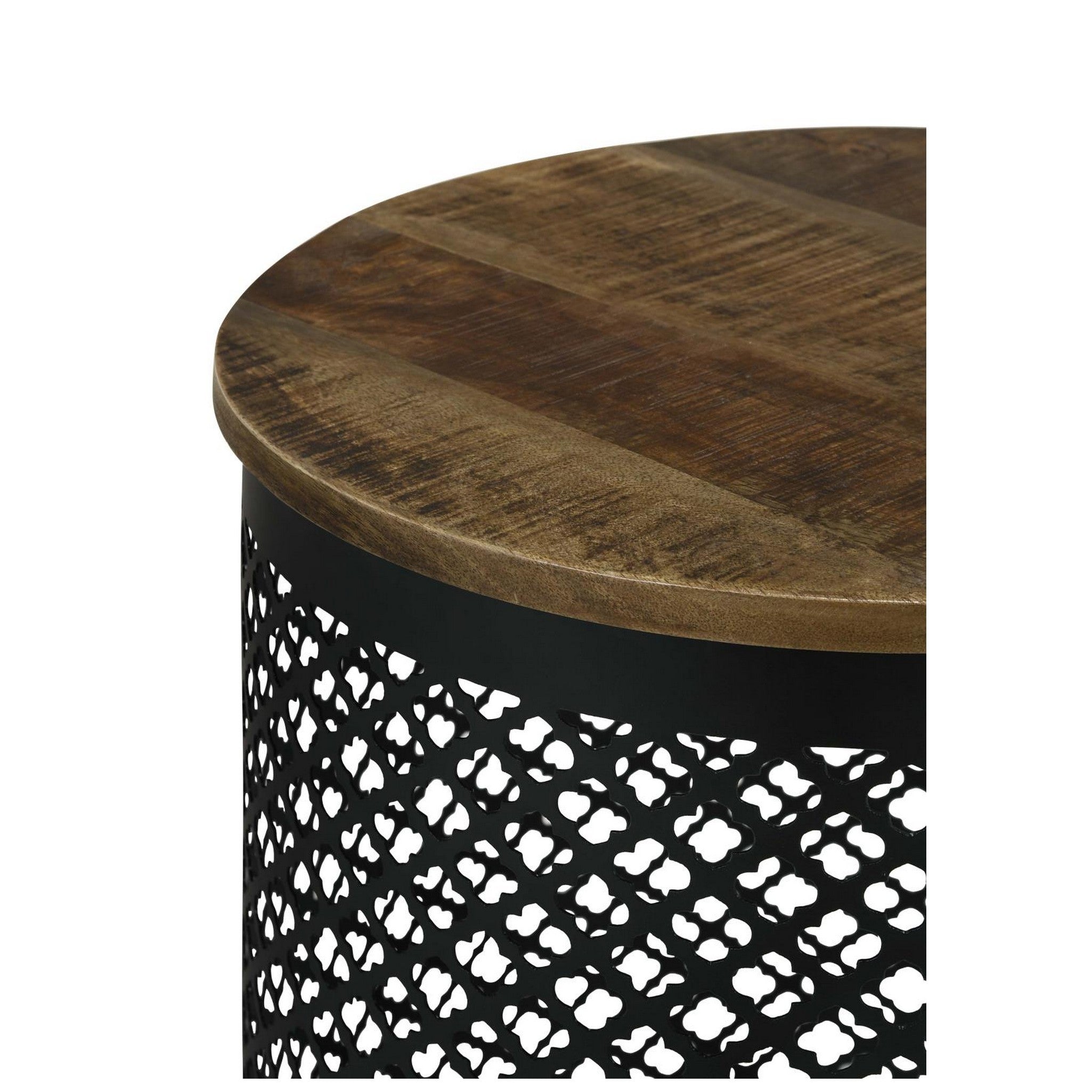 Aurora Round Accent Table with Drum Base Natural and Black 935990