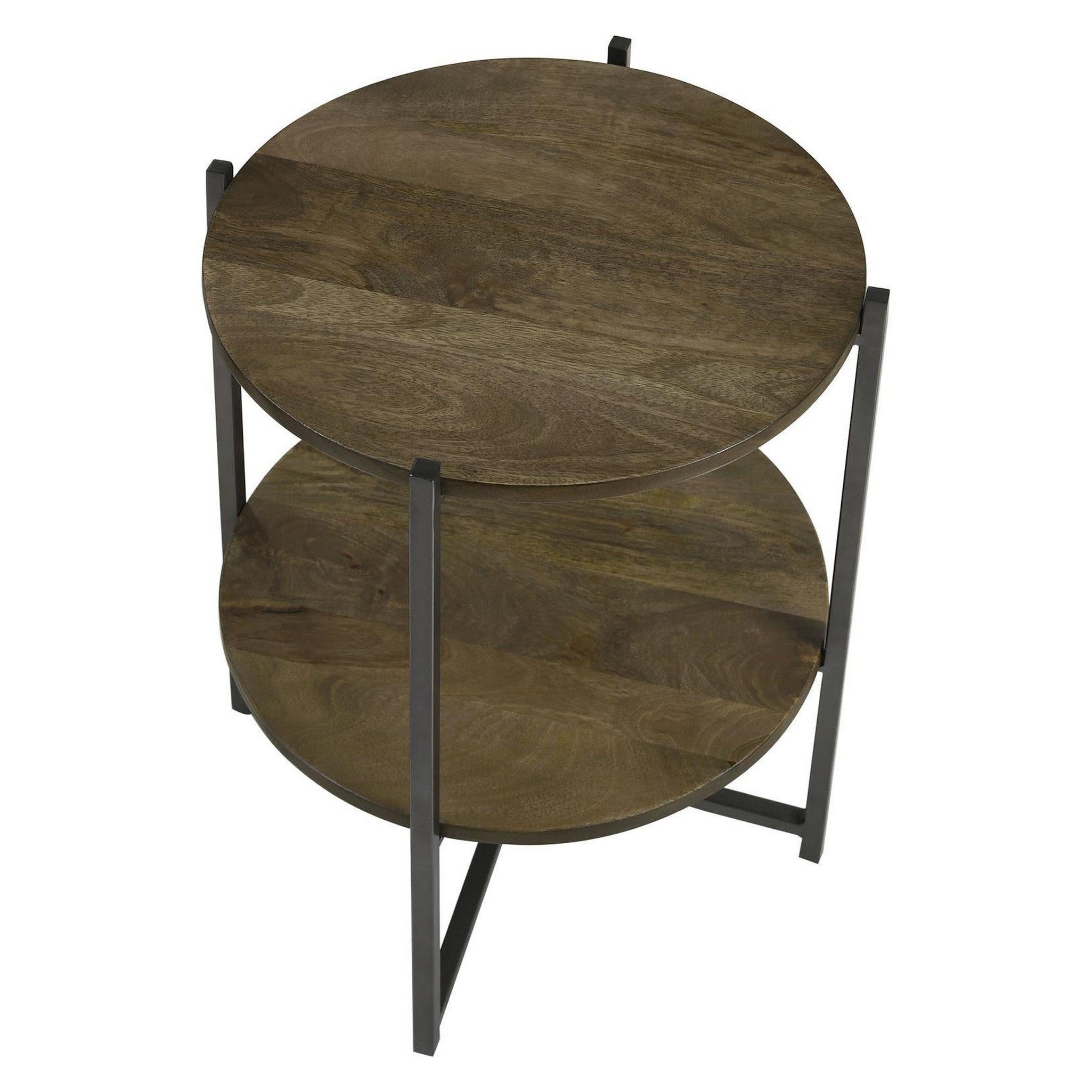 Axel Round Accent Table with Open Shelf Natural and Gunmetal 935993