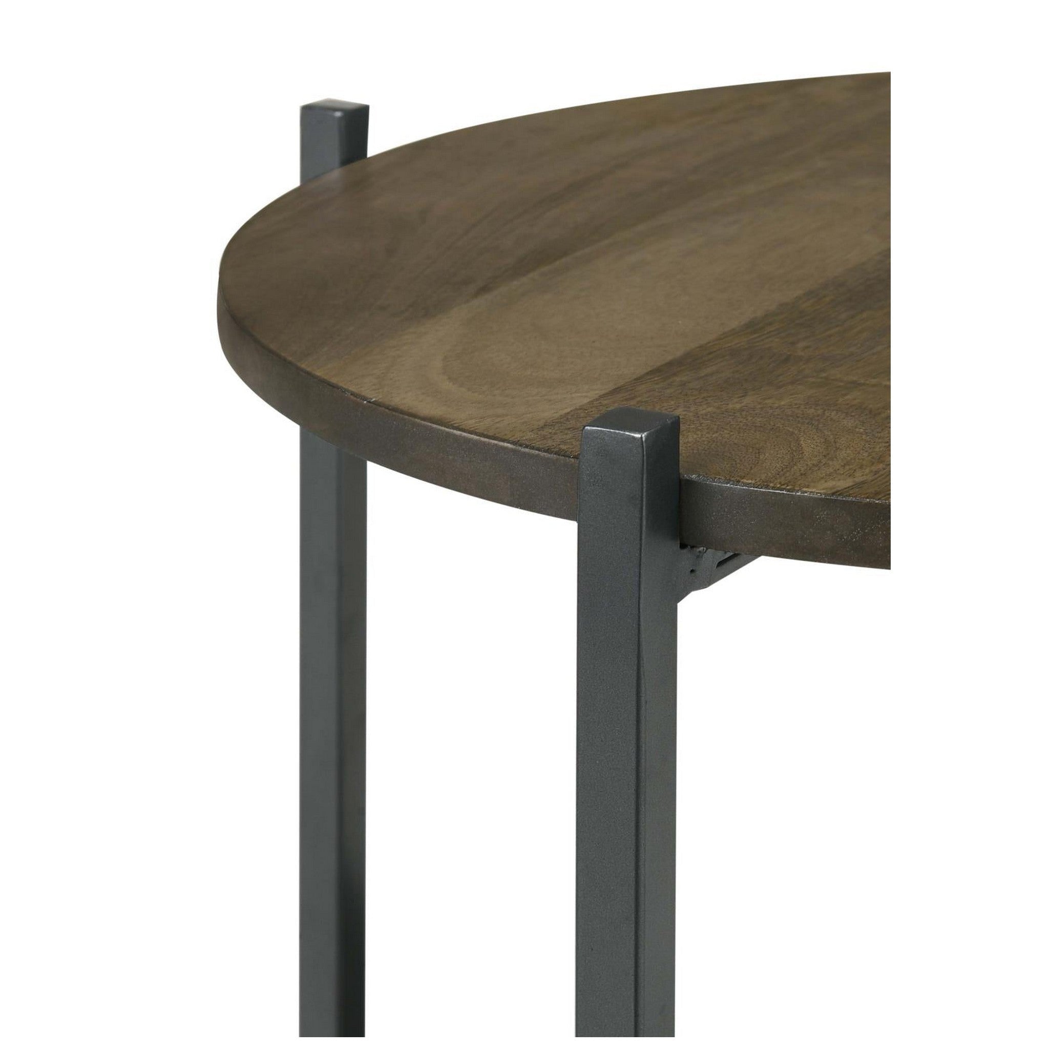 Axel Round Accent Table with Open Shelf Natural and Gunmetal 935993
