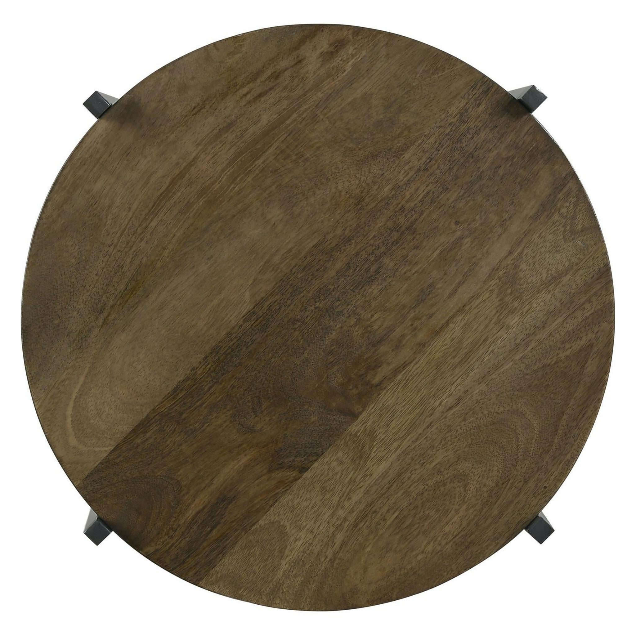 Axel Round Accent Table with Open Shelf Natural and Gunmetal 935993