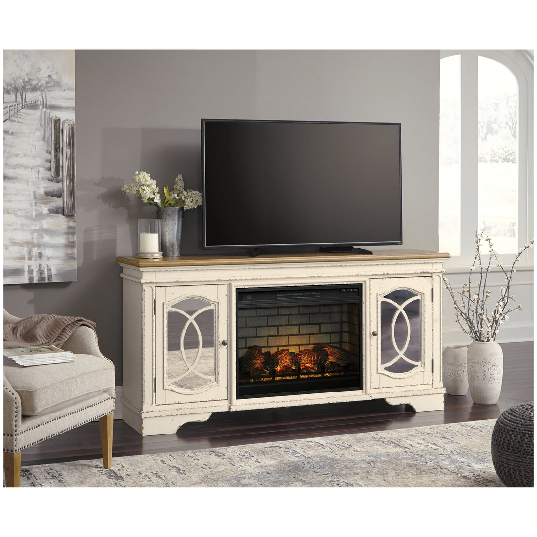 Realyn 74&quot; TV Stand with Electric Fireplace Ash-W743W2