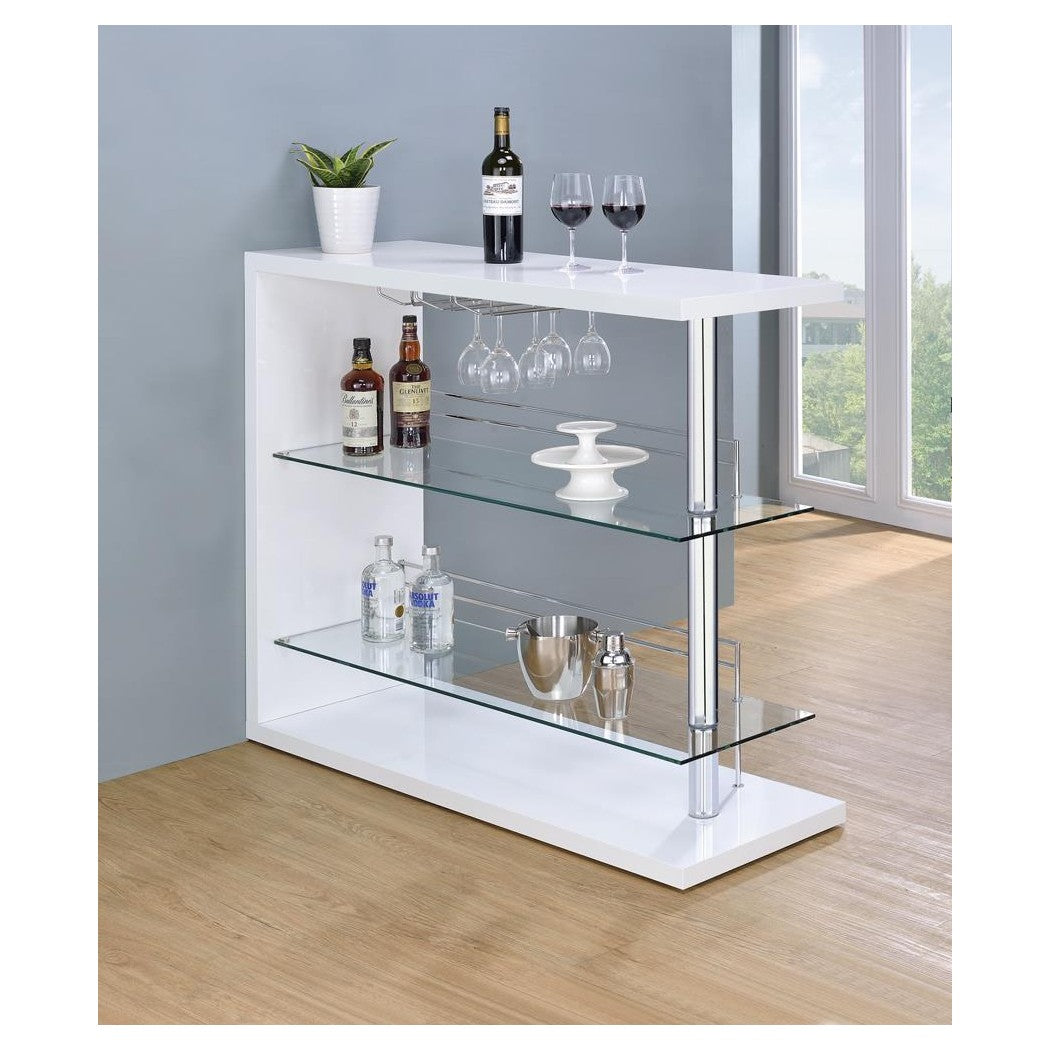 Prescott Rectangular 2-shelf Bar Unit Glossy White 100167