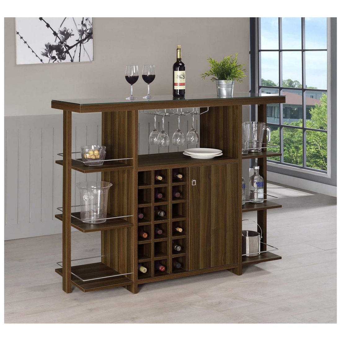 Diggs Bar Unit with Wine Bottle Storage Walnut 100439
