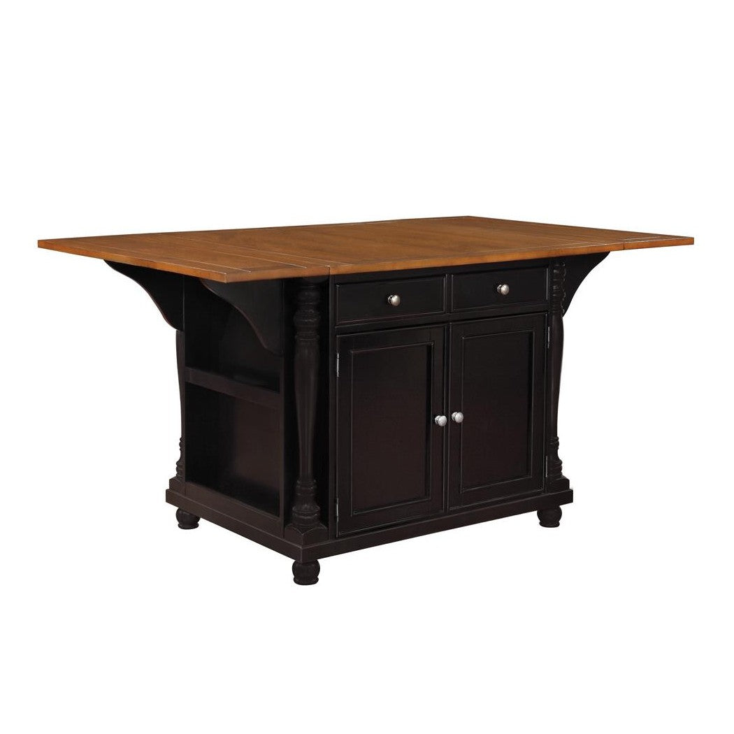 Slater 2-drawer Kitchen Island with Drop Leaves Brown and Black 102270