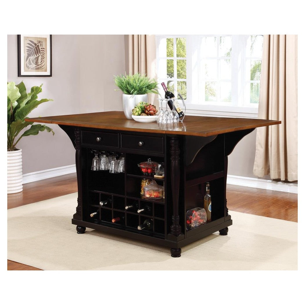 Slater 2-drawer Kitchen Island with Drop Leaves Brown and Black 102270