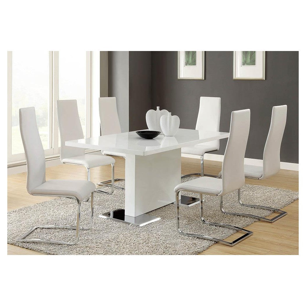 Anges T-shaped Pedestal Dining Table Glossy White 102310