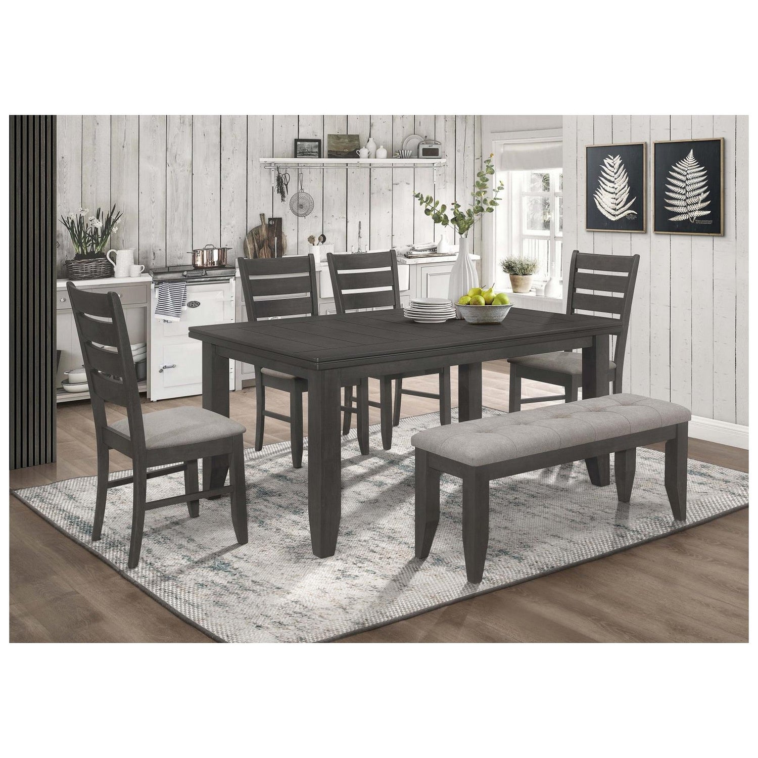 Dalila Rectangular Plank Top Dining Table Dark Grey 102721GRY