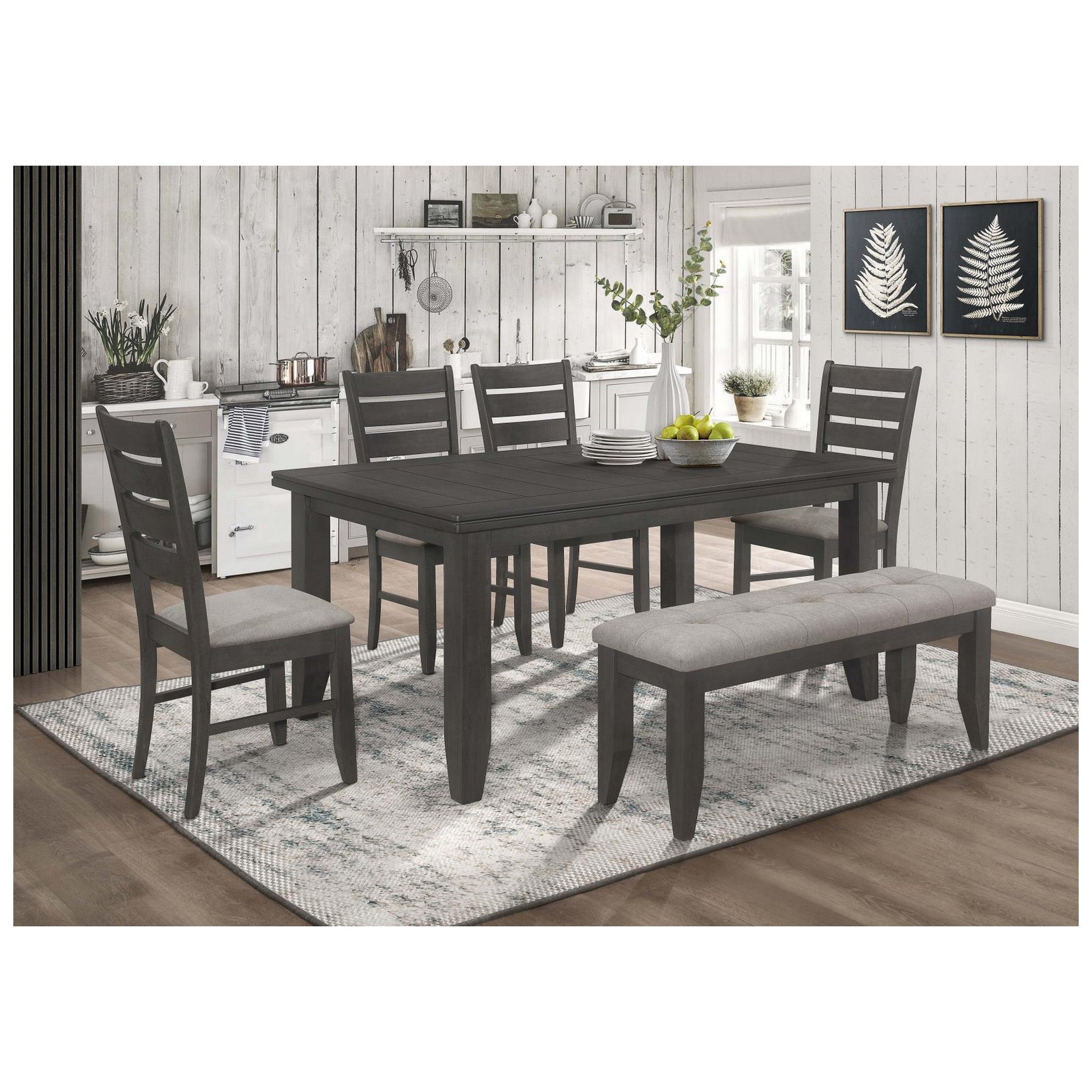 Dalila Rectangular Plank Top Dining Table Dark Grey 102721GRY