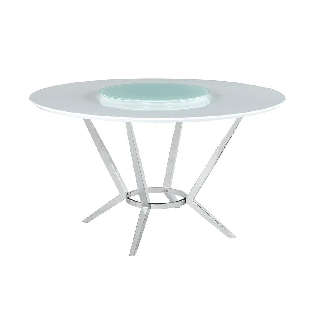 Abby Round Dining Table with Lazy Susan White and Chrome 110321