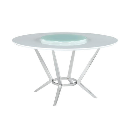 Abby Round Dining Table with Lazy Susan White and Chrome 110321