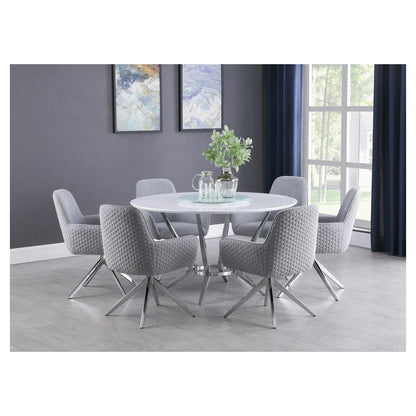 Abby Round Dining Table with Lazy Susan White and Chrome 110321