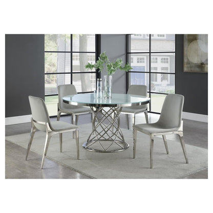 Irene Round Glass Top Dining Table White and Chrome 110401