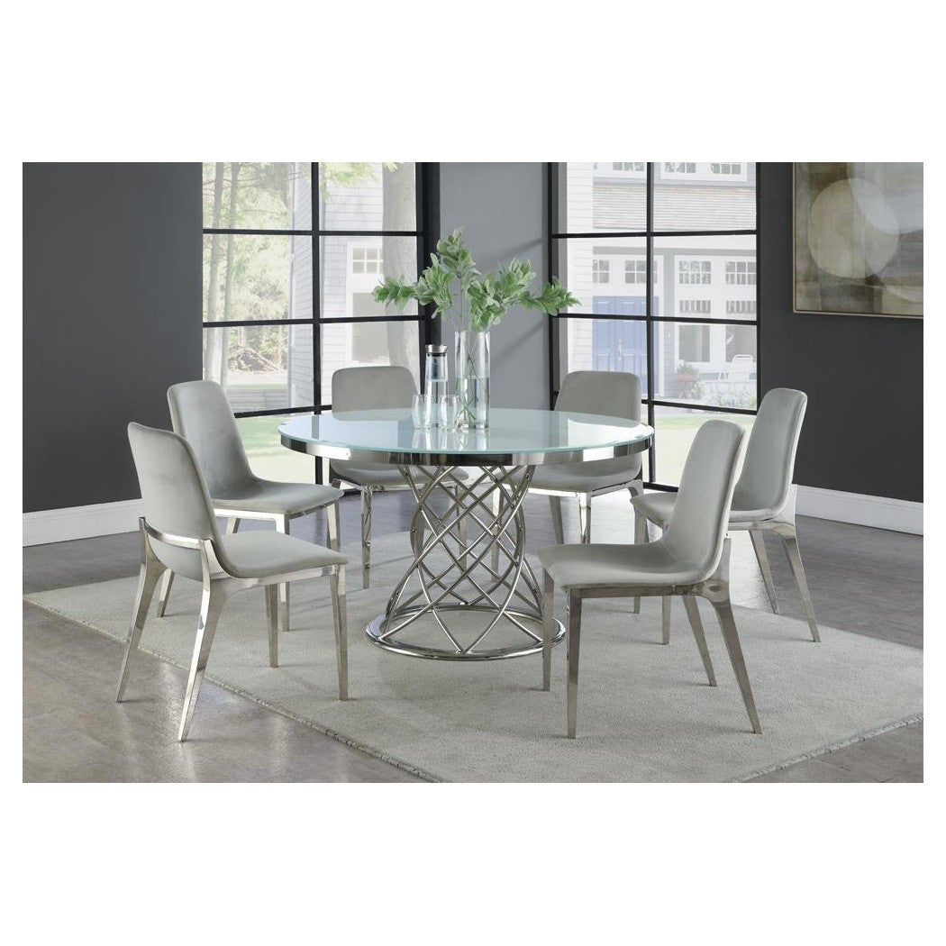 Irene Round Glass Top Dining Table White and Chrome 110401