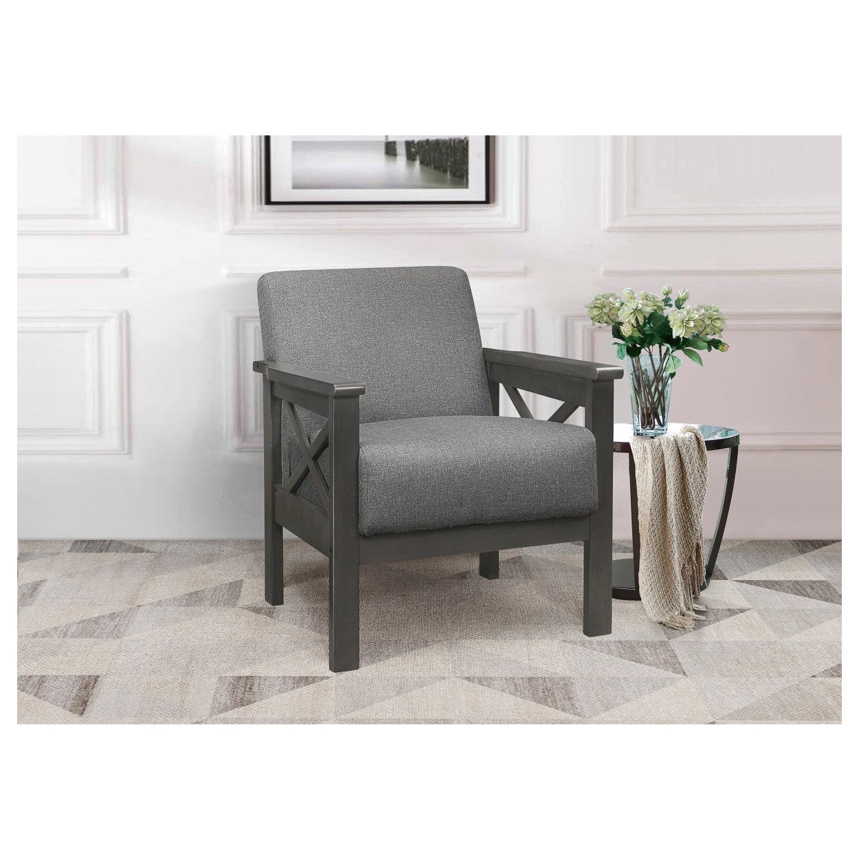 Accent Chair, X Arm, Gray 100% Polyester 1105GY-1