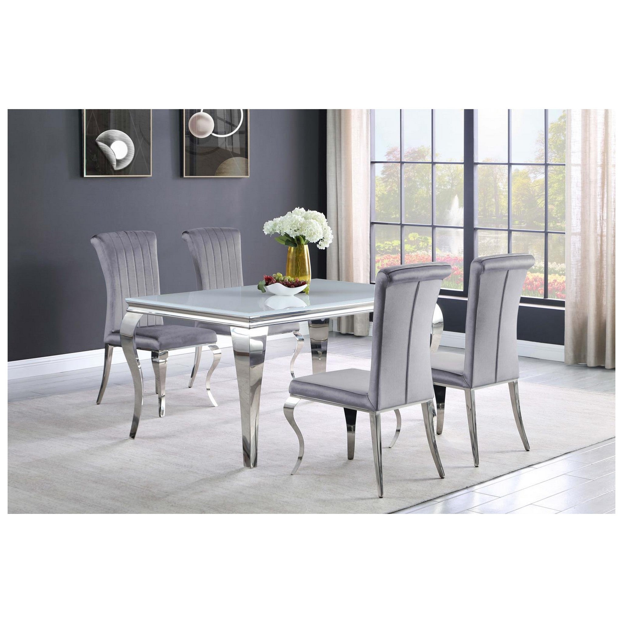 Carone Glass Top Dining Table White and Chrome 115091