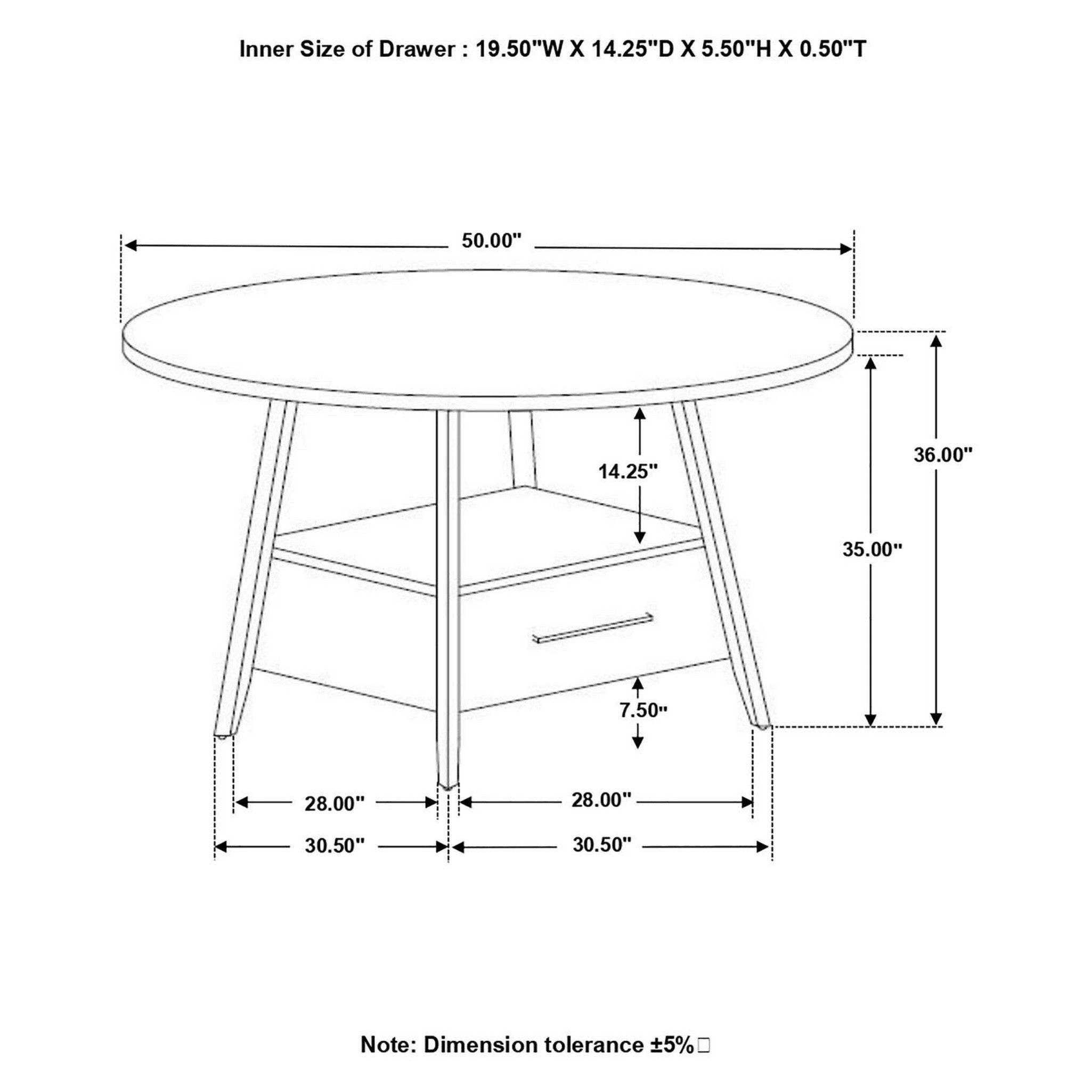 Gibson 1-drawer Round Counter Height Table Yukon Oak and Black 115158