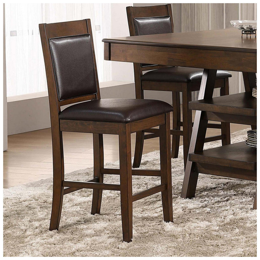 Dewey Upholstered Counter Height Chairs with Footrest (Set of 2) Brown and Walnut 115209