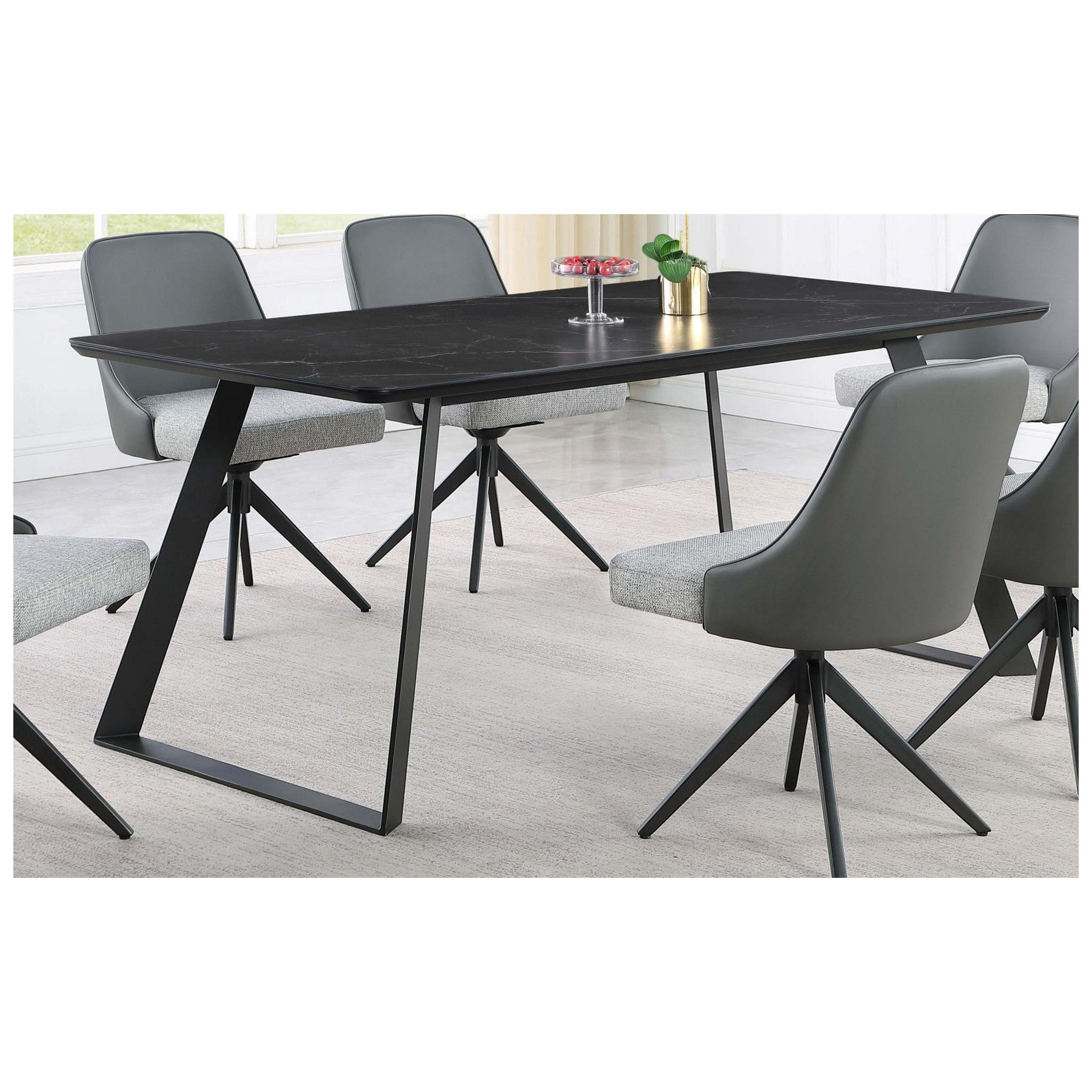 Smith Rectangle Ceramic Top Dining Table Black and Gunmetal 115231