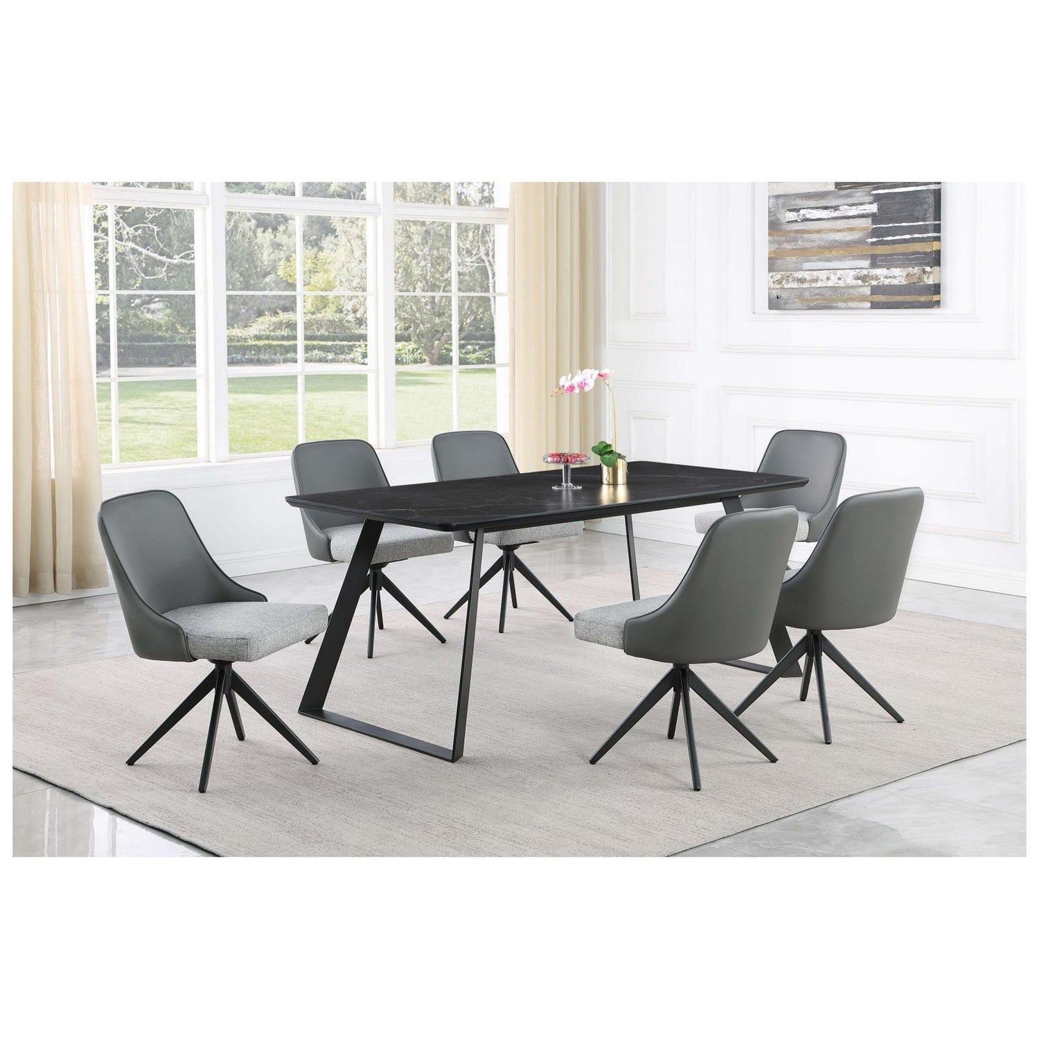 Smith Rectangle Ceramic Top Dining Table Black and Gunmetal 115231