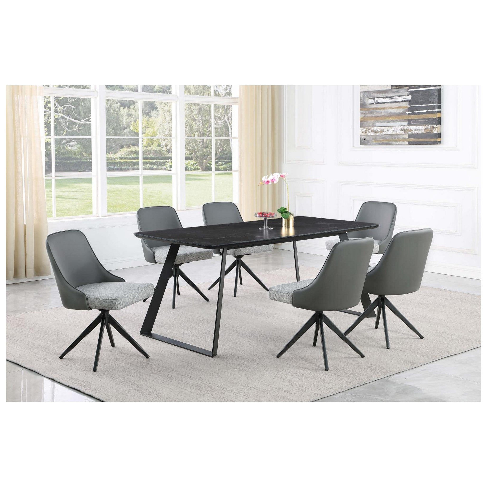 Smith Rectangle Ceramic Top Dining Table Black and Gunmetal 115231
