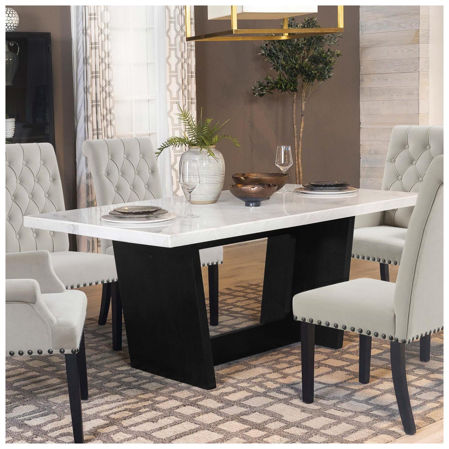 Osborne Trestle Base Marble Top Dining Table Espresso and White 115511