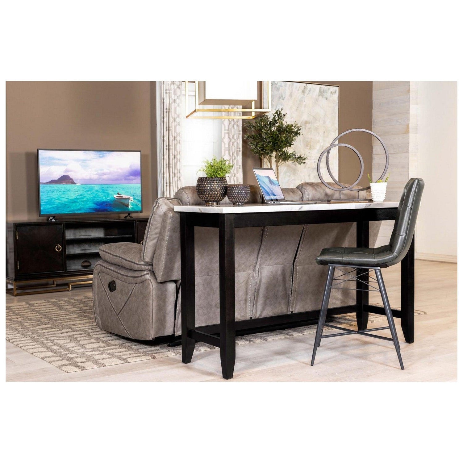 Toby Rectangular Marble Top Counter Height Table Espresso and White 115528