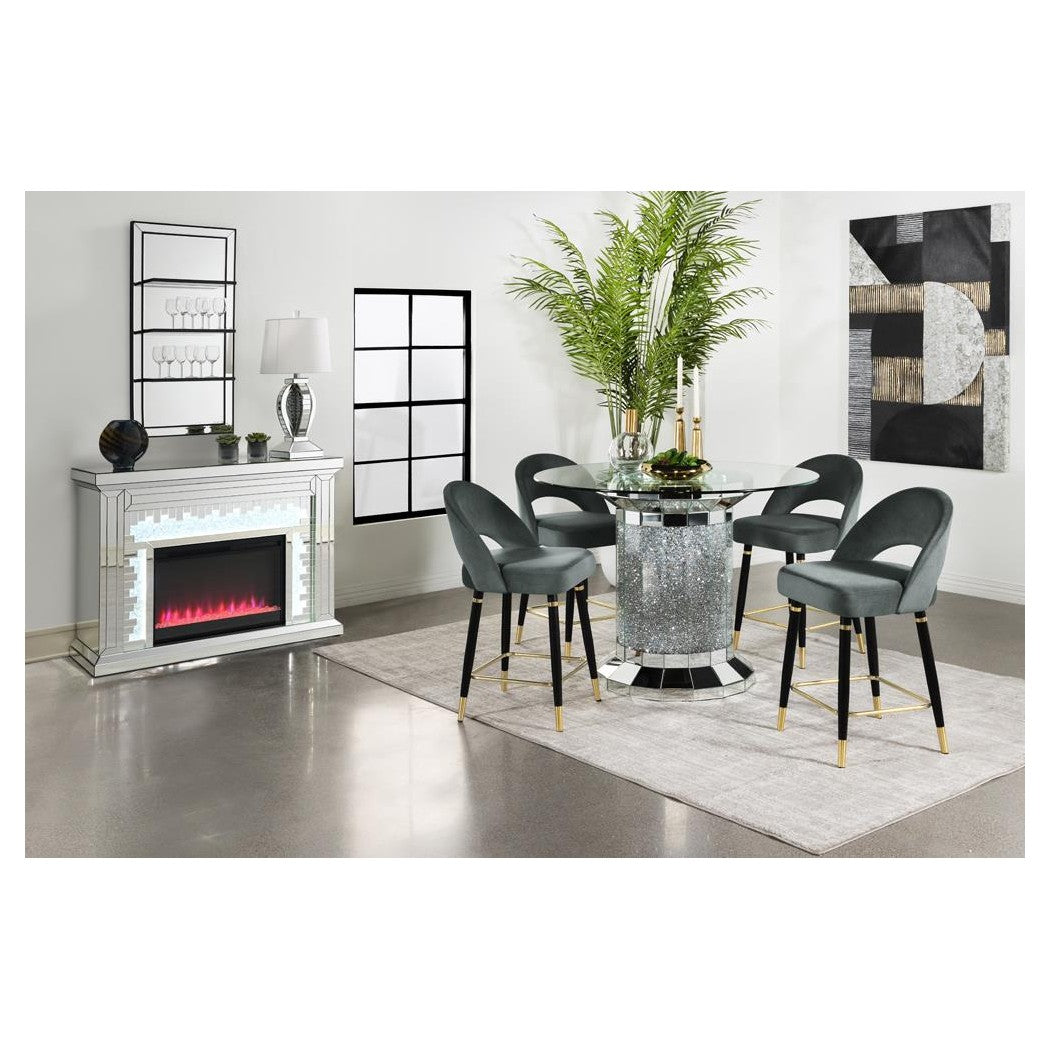 Ellie 5-piece Pedestal Counter Height Dining Room Set Mirror and Grey 115558-S5G