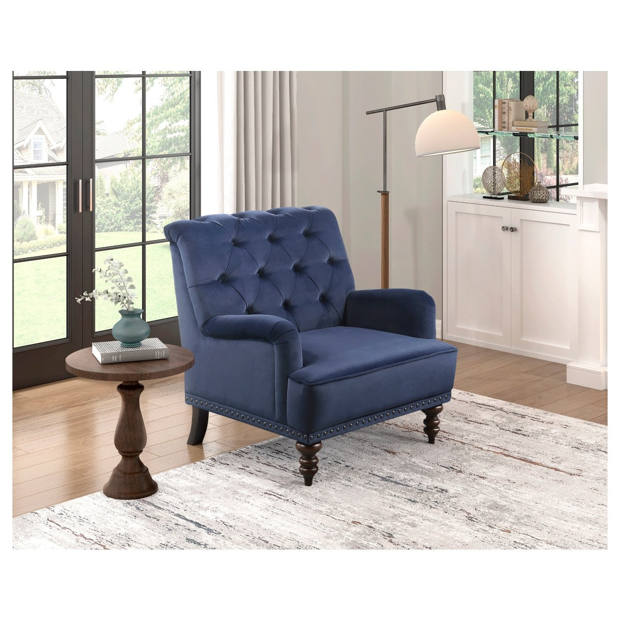 Tufted Accent Chair w/nailheads, Dark Blue 1201F3S
