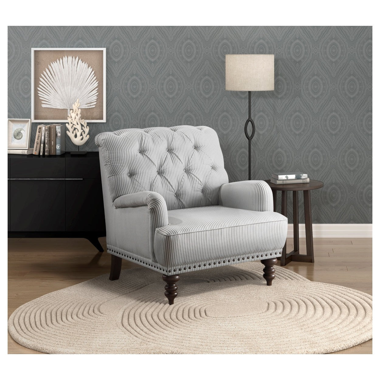 Tufted Accent Chair w/nailheads, Gray/White 1201F5S
