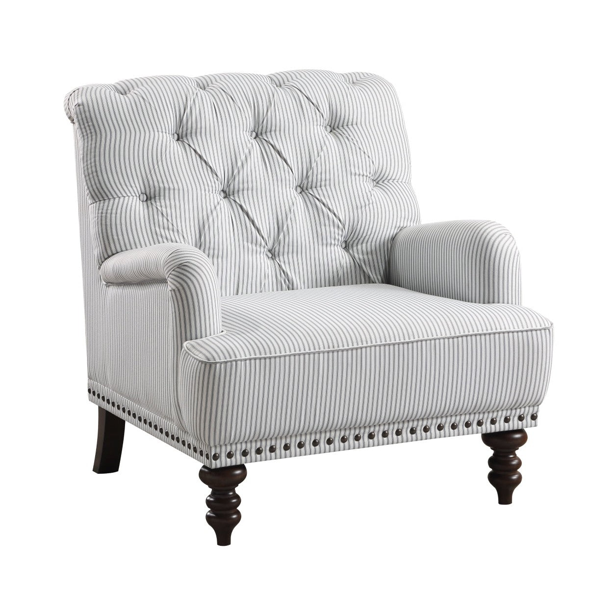Tufted Accent Chair w/nailheads, Gray/White 1201F5S