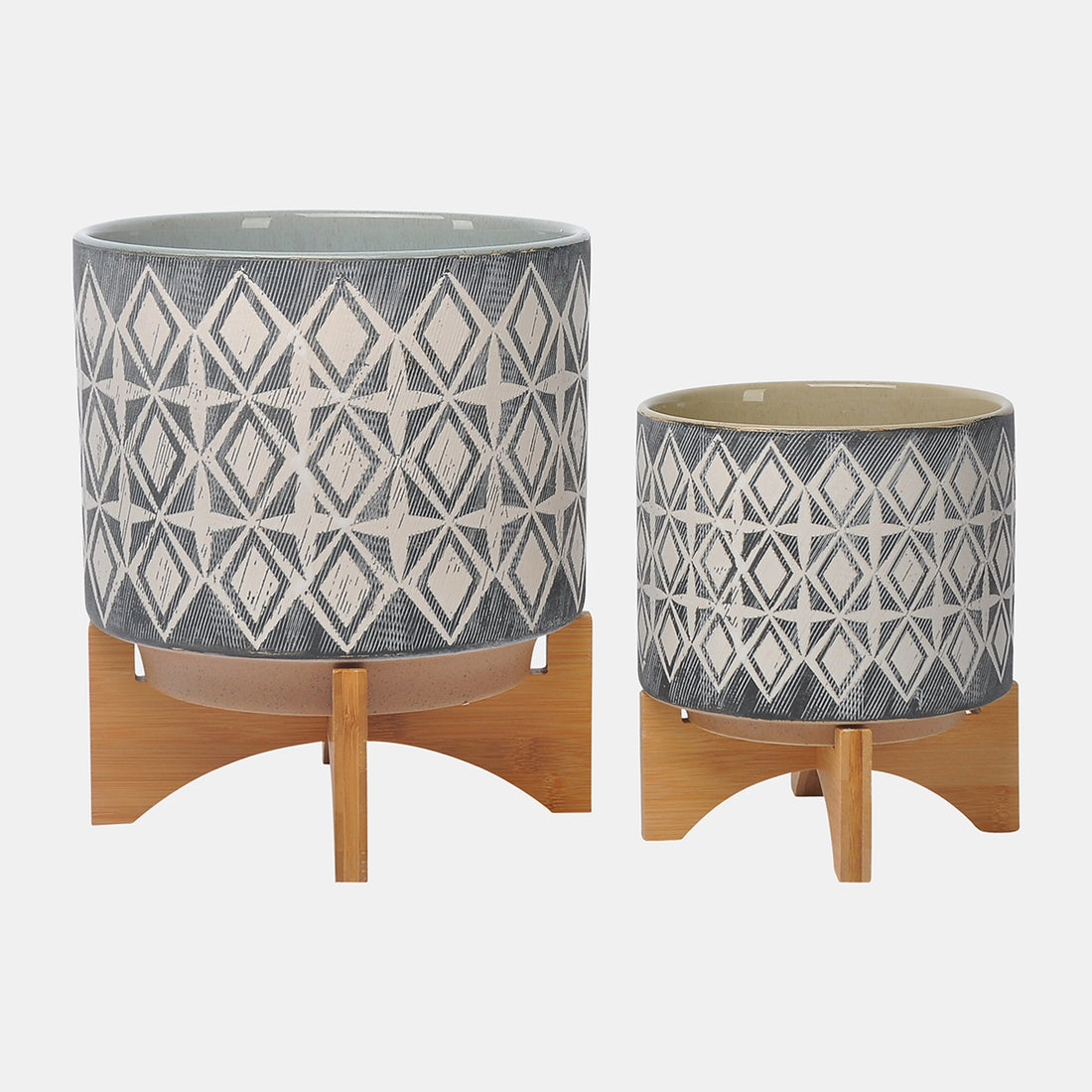 Sagebrook Home Ceramic S/2 8/10&quot; Planter On Stand, Gray