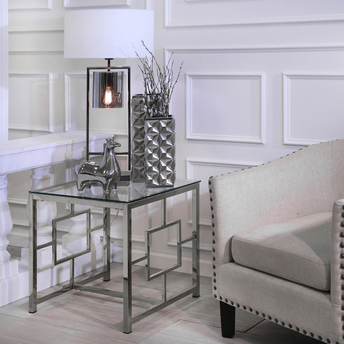 Sagebrook Home Silver Metal/glass Accent Table, Kd