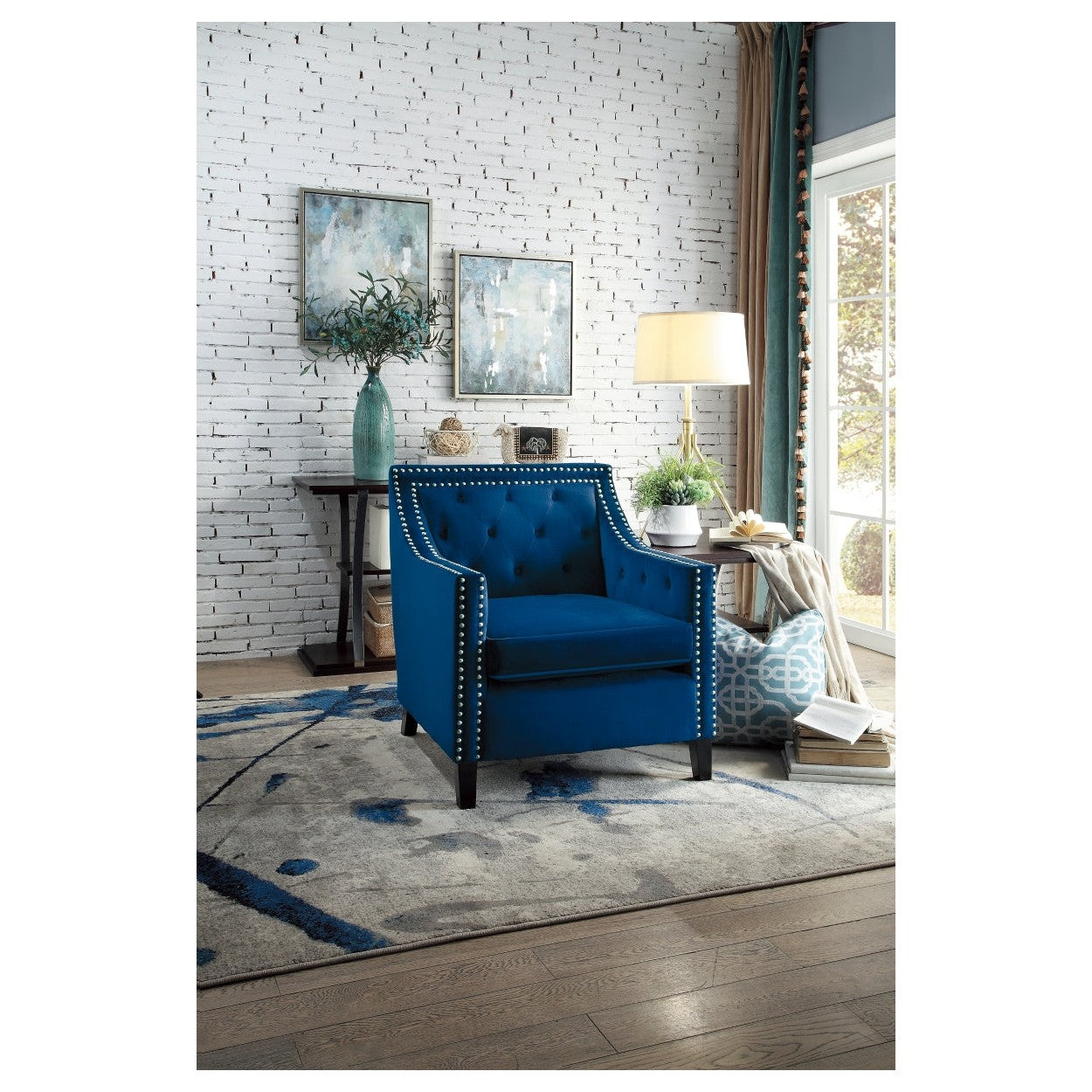 ACCENT CHAIR W/ NAILHEADS, NAVY VELVET (DIFF. NAILHEADS) 1297NV-1NN