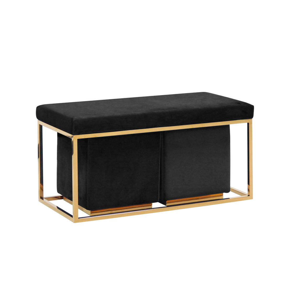 Sagebrook Home S/3 Black/gold Velveteen Bench/stools Kd