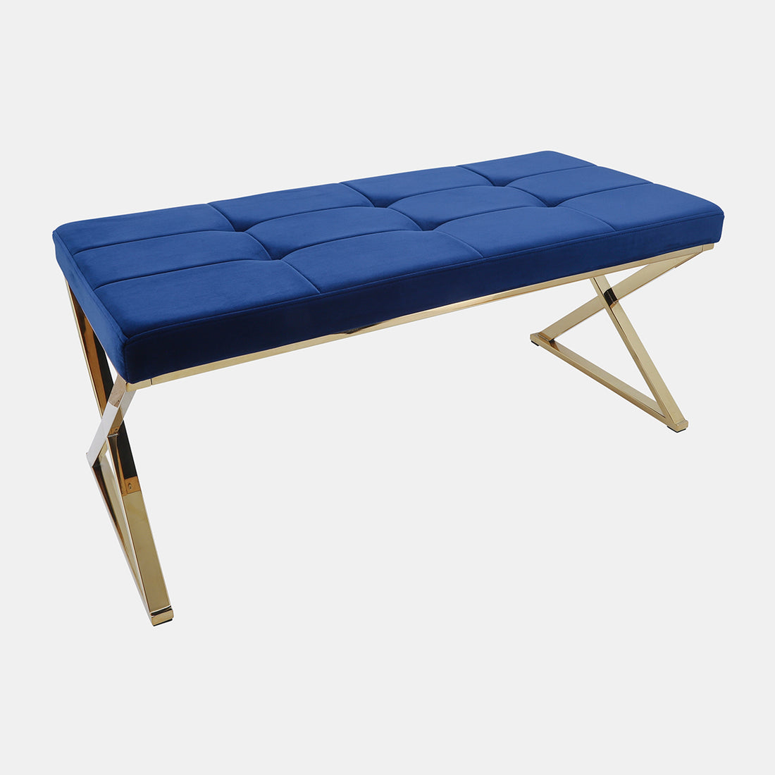 Sagebrook Home Blue/gold Velveteen Bench, X Legs, Kd