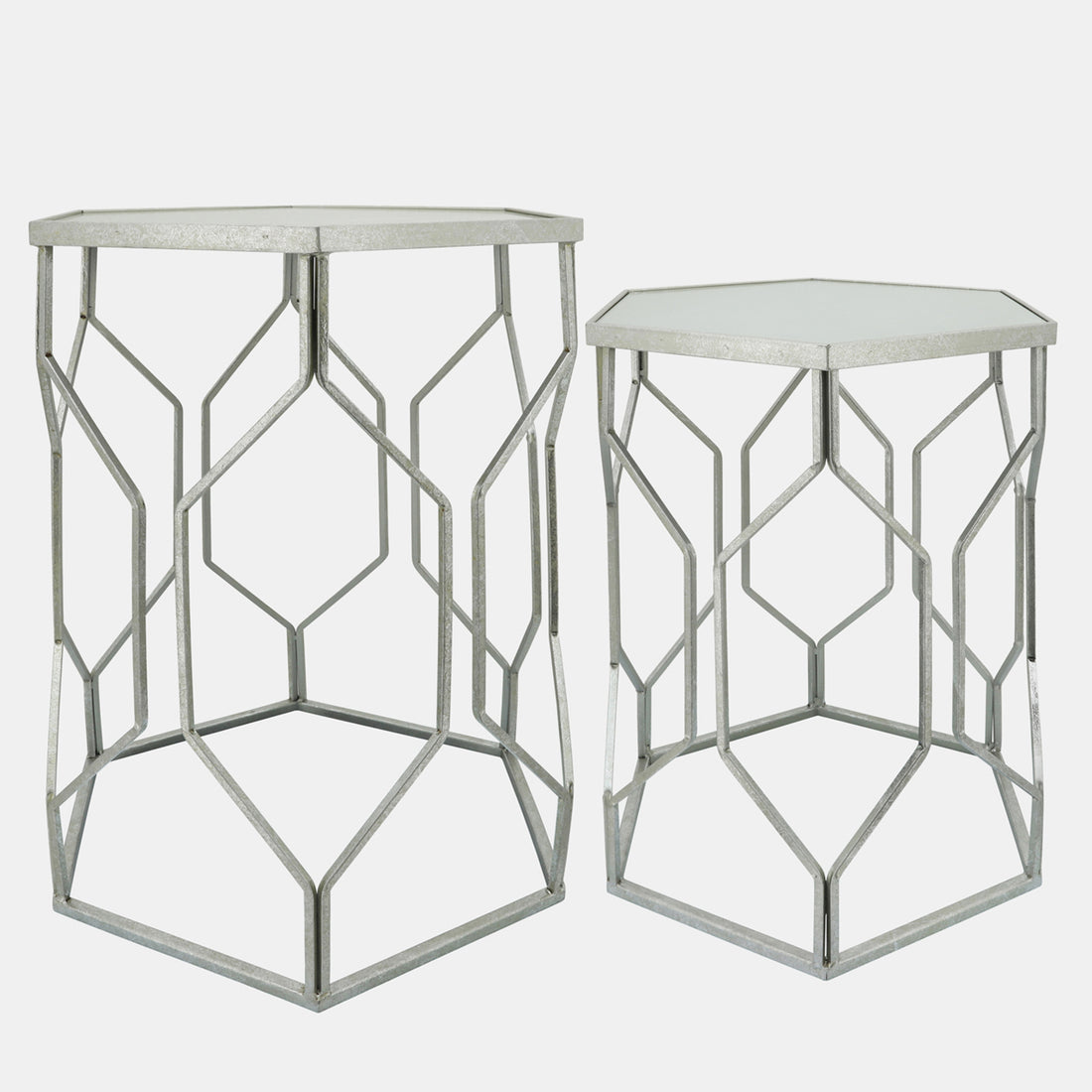 Sagebrook Home S/2 Mirrored Hexagon Accent Tables 25/21&quot; Silver