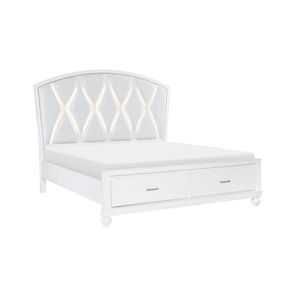 (3) CK PLFM BED W/FB DRAWERS, LED, WHITE 1436WK-1CK*