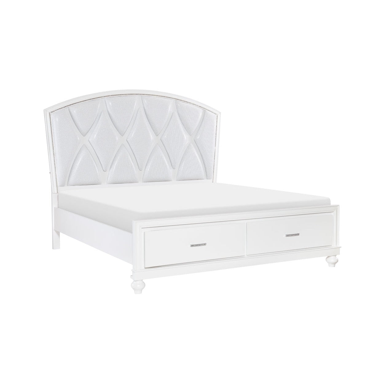 (3) CK PLFM BED W/FB DRAWERS, LED, WHITE 1436WK-1CK*