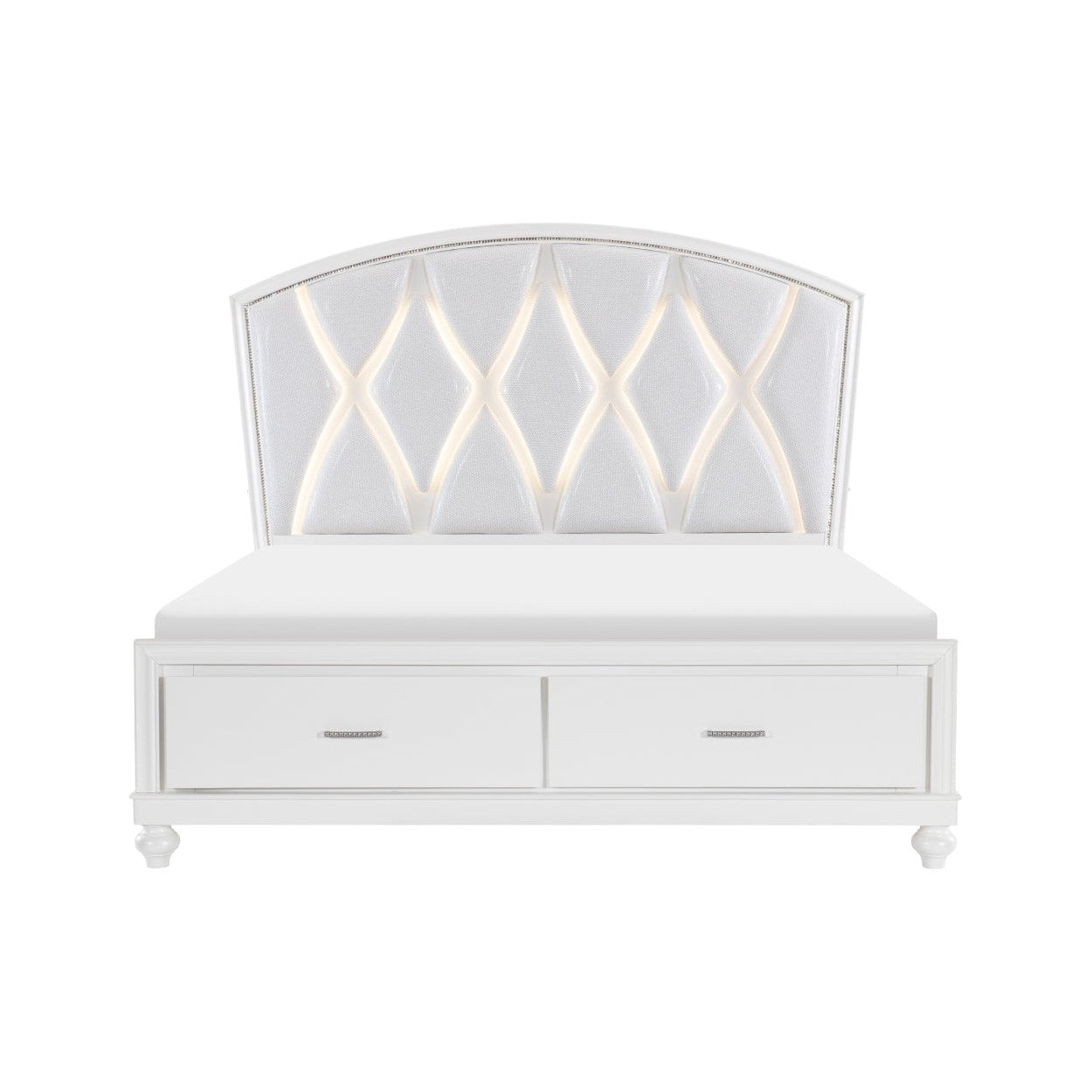 (3) CK PLFM BED W/FB DRAWERS, LED, WHITE 1436WK-1CK*