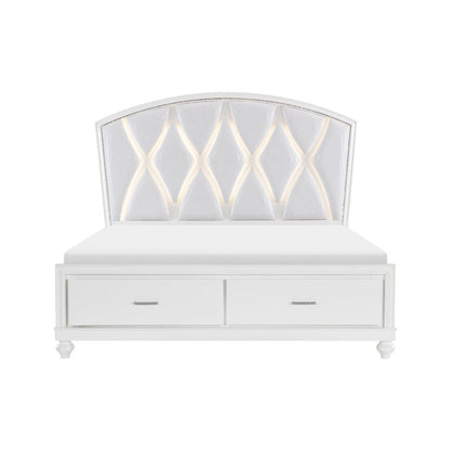 (3) CK PLFM BED W/FB DRAWERS, LED, WHITE 1436WK-1CK*