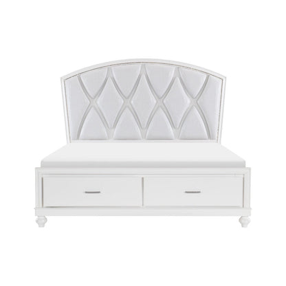 (3) CK PLFM BED W/FB DRAWERS, LED, WHITE 1436WK-1CK*