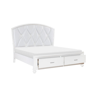 (3) CK PLFM BED W/FB DRAWERS, LED, WHITE 1436WK-1CK*
